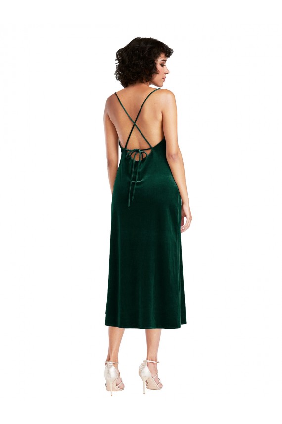 Cheap Midi Length Cowl Neck Velvet Short Slip Cocktail Prom Dress / Homecoming Dress