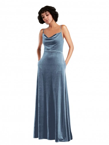 Cheap Sleek Cowl Neck Velvet Maxi Prom Dress with Pockets