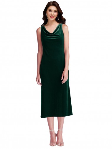 Cheap Cowl Neck Velvet Midi Length Cocktail Prom Dress / Homecoming Dress