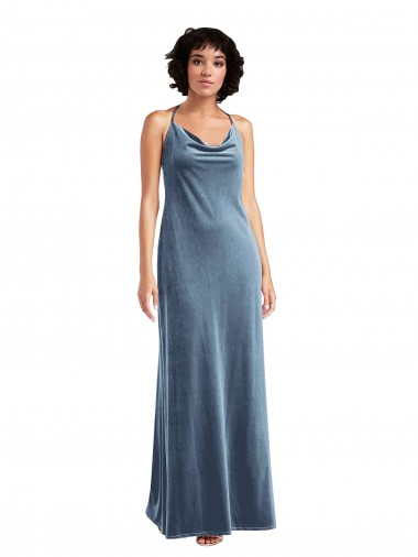 Cheap Cowl Neck Velvet Maxi Slip Prom Dress