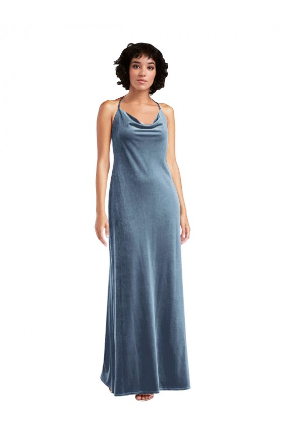 Cheap Cowl Neck Velvet Maxi Slip Prom Dress