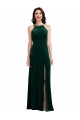 Cheap Velvet Halter Maxi Prom Dress with Front Slit & Pockets