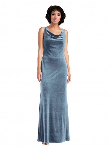Cheap Floor Length Cowl Neck Long Stretch Velvet Maxi Prom Dress