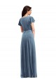 Cheap Flutter Sleeve Velvet Wrap Maxi Prom Dress with Pockets