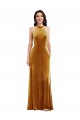 Cheap High-Neck Halter Velvet Maxi Prom Dress with Front Slit