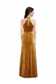 Cheap High-Neck Halter Velvet Maxi Prom Dress with Front Slit