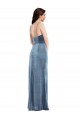 Cheap Spaghetti Strap Velvet Maxi Prom Dress with Draped Skirt