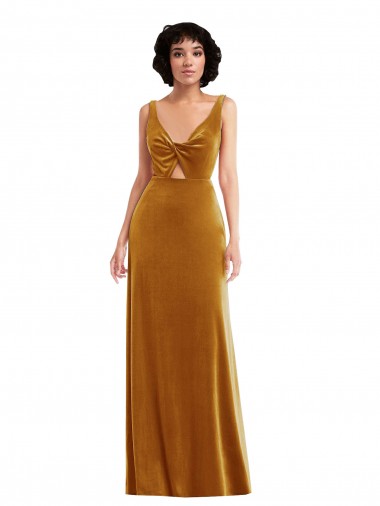 Cheap Twist Front Cutout Velvet Maxi Prom Dress with Pockets