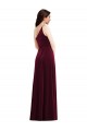 Cheap One Shoulder Spaghetti Strap Velvet Maxi Prom Dress with Pockets