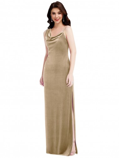 Cheap Asymmetrical One Shoulder Velvet Maxi Slip Prom Dress