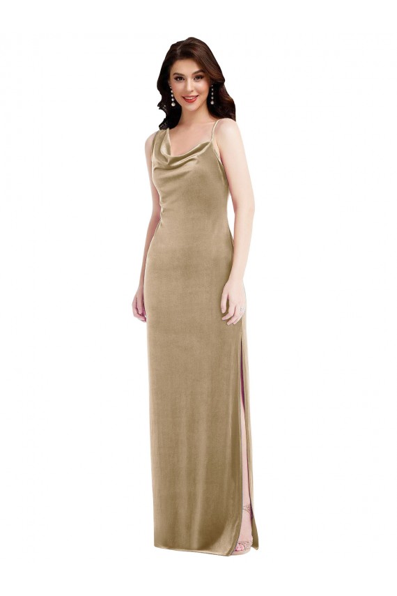 Cheap Asymmetrical One Shoulder Velvet Maxi Slip Prom Dress