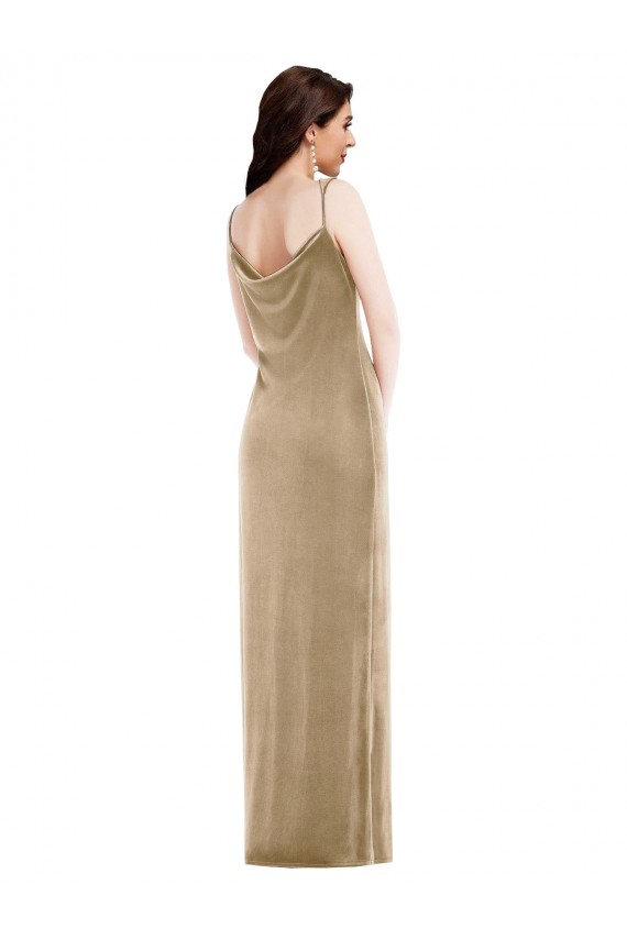 Cheap Asymmetrical One Shoulder Velvet Maxi Slip Prom Dress