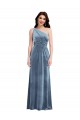 Cheap One Shoulder Draped Velvet Maxi Prom Dress