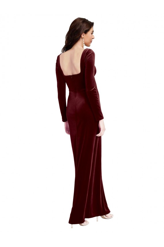 Cheap Sleek Square Neck Spaghetti Straps Velvet Prom Dress with Side Slit