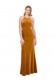 Cheap Halter Neckline Long Full Length Velvet Prom Dress with Strappy Back