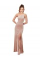 Cheap One Shoulder Stretch Velvet Prom Dress with Front Slit