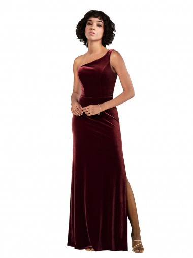 Cheap One Shoulder Floor-Length Velvet Prom Dress