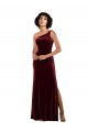 Cheap One Shoulder Floor-Length Velvet Prom Dress