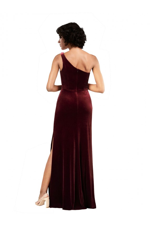 Cheap One Shoulder Floor-Length Velvet Prom Dress