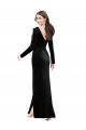 Cheap Long Sleeves Velvet Prom Dress with V-Neckline and Thigh Slit