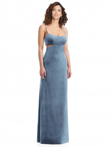 Cheap Spaghetti Strap Long Full Length Velvet Maxi Prom Dress
