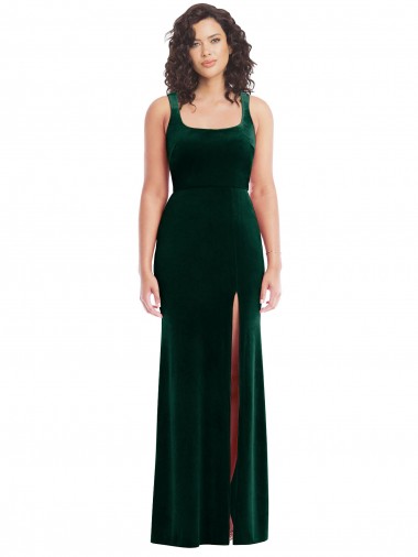 Cheap Square Neck Long Velvet Maxi Prom Dress