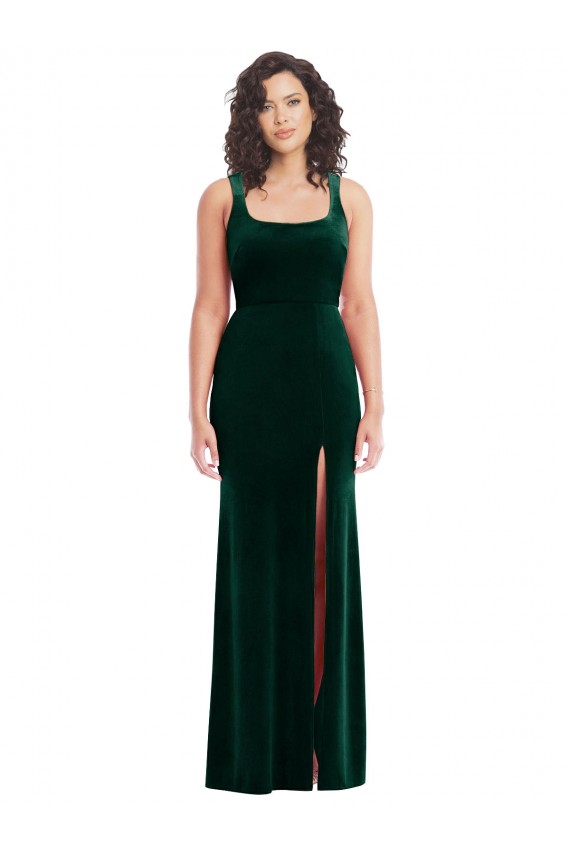 Cheap Square Neck Long Velvet Maxi Prom Dress