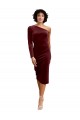 Cheap One Shoulder Fitted Short Midi Length Velvet Prom Dress