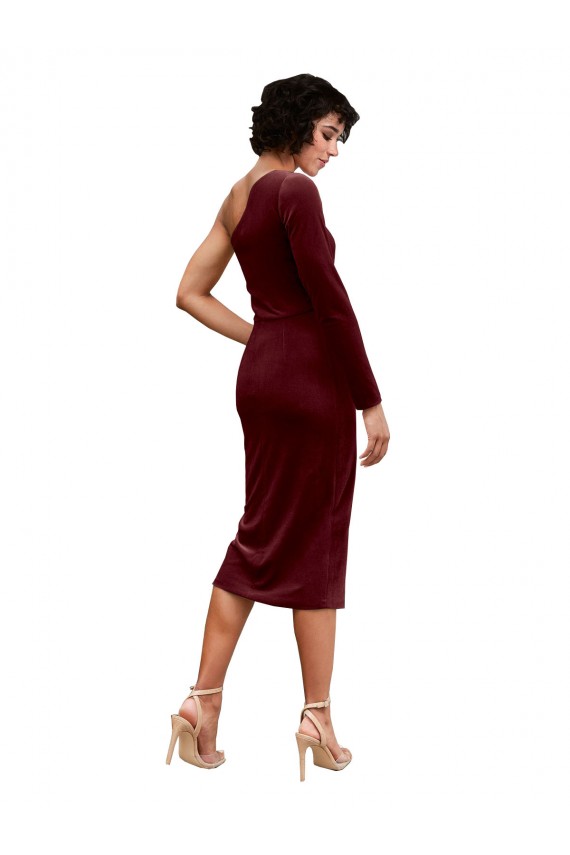 Cheap One Shoulder Fitted Short Midi Length Velvet Prom Dress