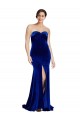 Cheap Strapless Ruched Velvet Prom Dress with Sweep Train and Front Slit