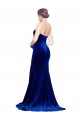 Cheap Strapless Ruched Velvet Prom Dress with Sweep Train and Front Slit