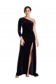 Cheap One Sleeve Long Velvet Prom Dress with Thigh High Split