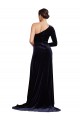Cheap One Sleeve Long Velvet Prom Dress with Thigh High Split