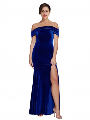 Cheap Full Length Long Velvet Prom Dress with Side Split
