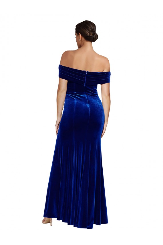 Cheap Full Length Long Velvet Prom Dress with Side Split