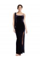 Cheap Long Velvet Prom Dress with Side Thigh Split and Shoulder Tie