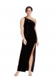 Cheap One Shoulder Long Velvet Prom Dress with Side Split and Shoulder Tie
