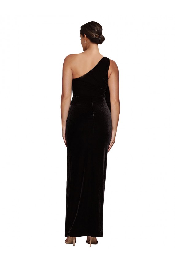 Cheap One Shoulder Long Velvet Prom Dress with Side Split and Shoulder Tie