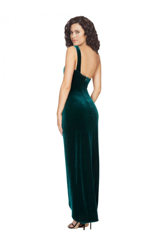 Cheap One Shoulder Velvet Front Wrap Prom Dress 