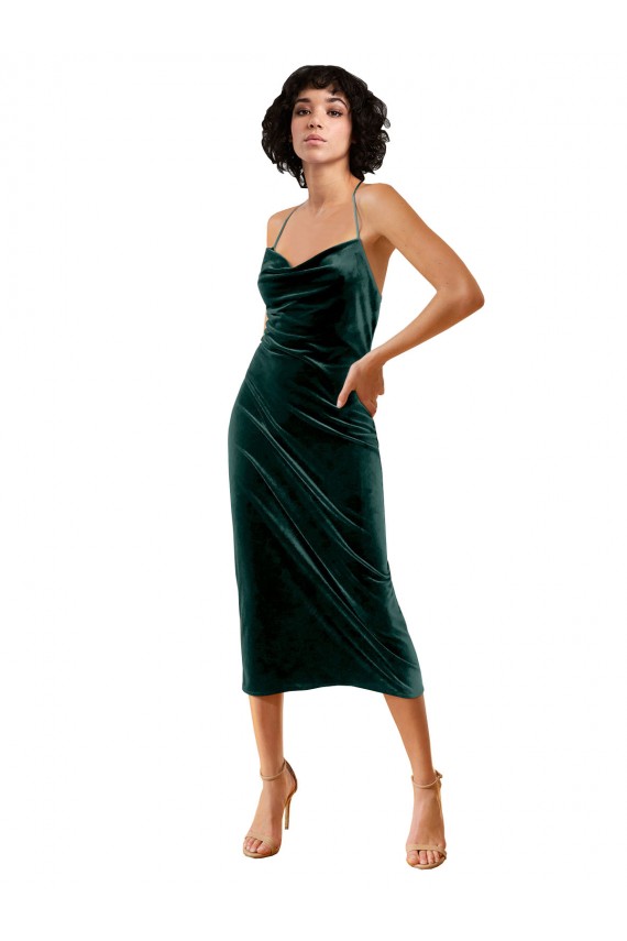 Cheap Midi Length Sleek Cowl Neckline Short Velvet Cocktail Prom Dress / Homecoming Dress