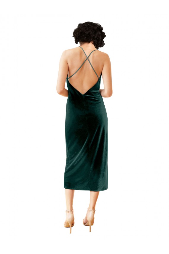 Cheap Midi Length Sleek Cowl Neckline Short Velvet Cocktail Prom Dress / Homecoming Dress