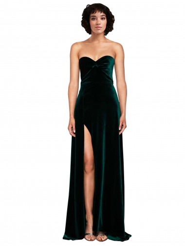 Cheap Sweetheart Fluid Velvet Prom Dress with High Split