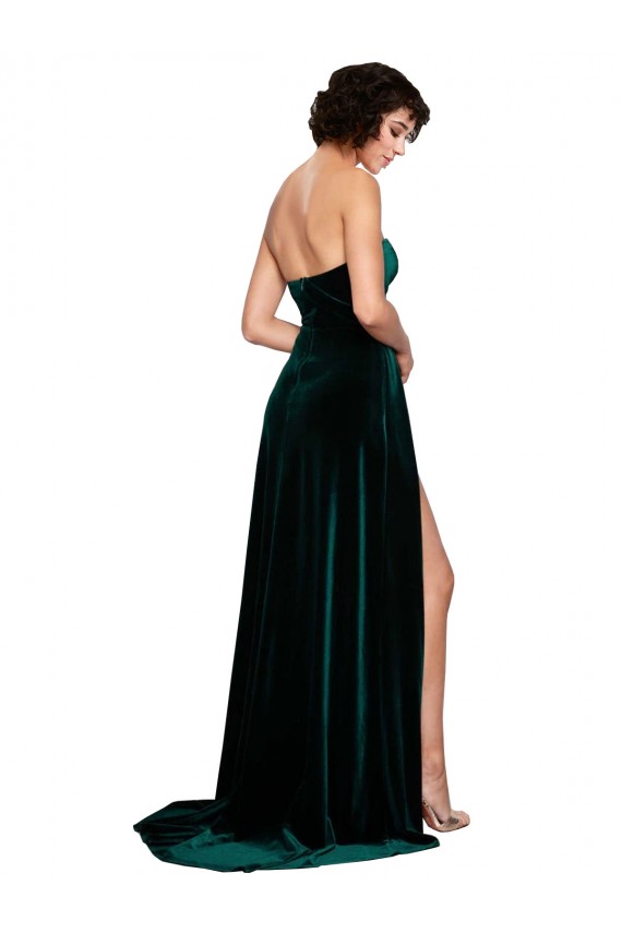Cheap Sweetheart Fluid Velvet Prom Dress with High Split